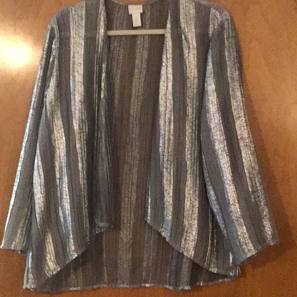 Chico’s Shimmery Silver Jacket Sz 3